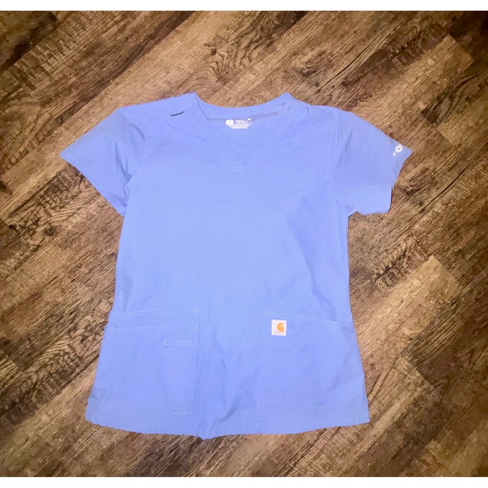 Carhartt Force Modern Fit Scrub Top V-Neck Blue Short Sleeve Small C12108